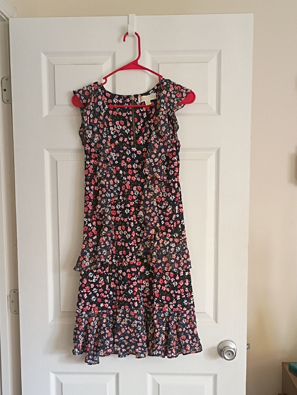 Michael Kors Navy Floral Tiered Sundress with Pink Flowers